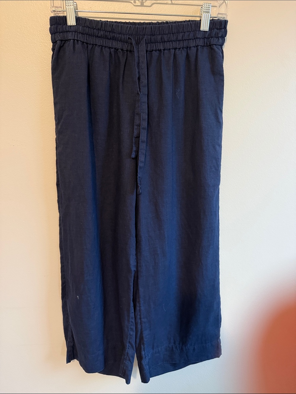 J. Crew Navy Cropped Wide-Leg Linen Pants, size Petite Small